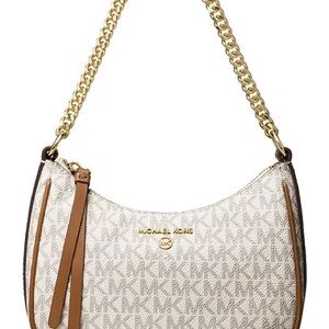Michael Kors Cream and Tan Shoulder Bag with Gold Chain